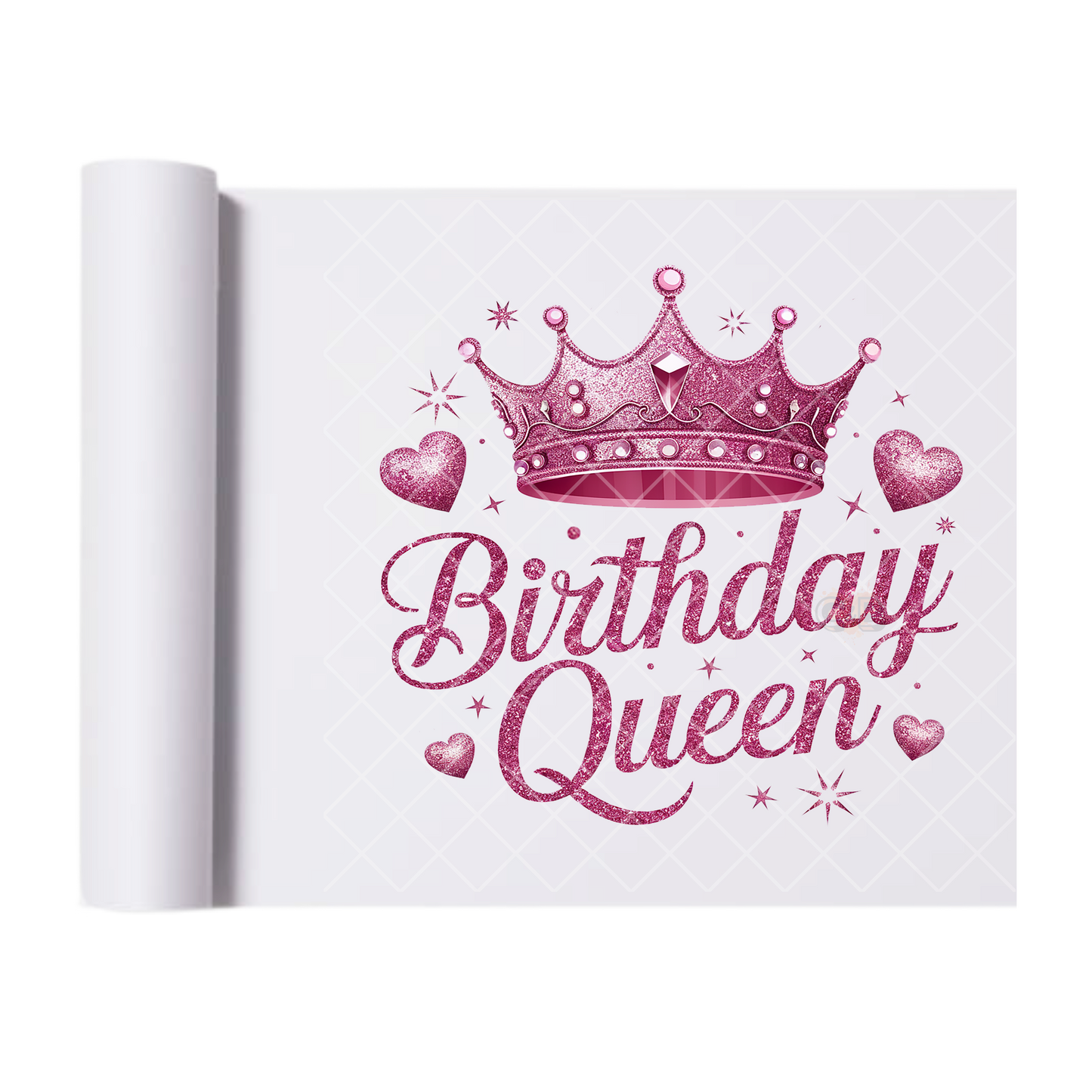 Pink Birthday Queen Crown - Direct Print Film Transfer for T-Shirts, Cotton, Polyester & Blends - High-Quality Print