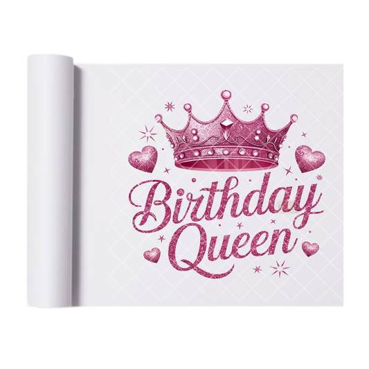 Pink Birthday Queen Crown - Direct Print Film Transfer for T-Shirts, Cotton, Polyester & Blends - High-Quality Print