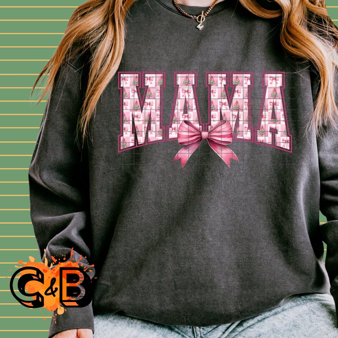 MAMA Christmas Pink Bow T-Shirt