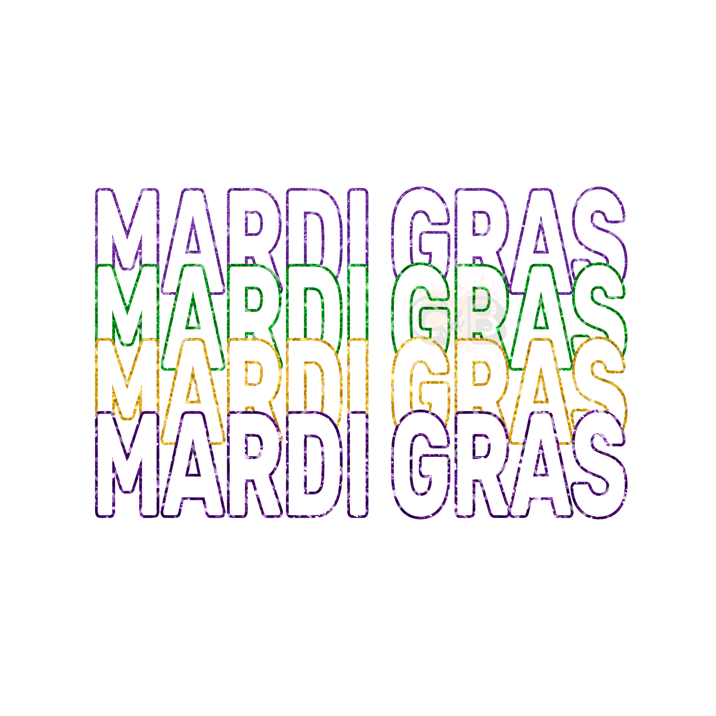 Mardi Gras font set in hollow PNG