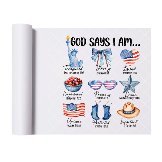 God Says I Am - Direct Print Film Transfer for Trendy T-Shirts, Cotton, Polyester & Blends - High-Quality Print
