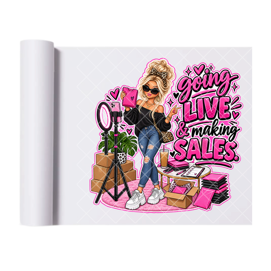 Going Live Babe - Direct Print Film Transfer for T-Shirts, Cotton, Polyester & Blends - High-Quality Print