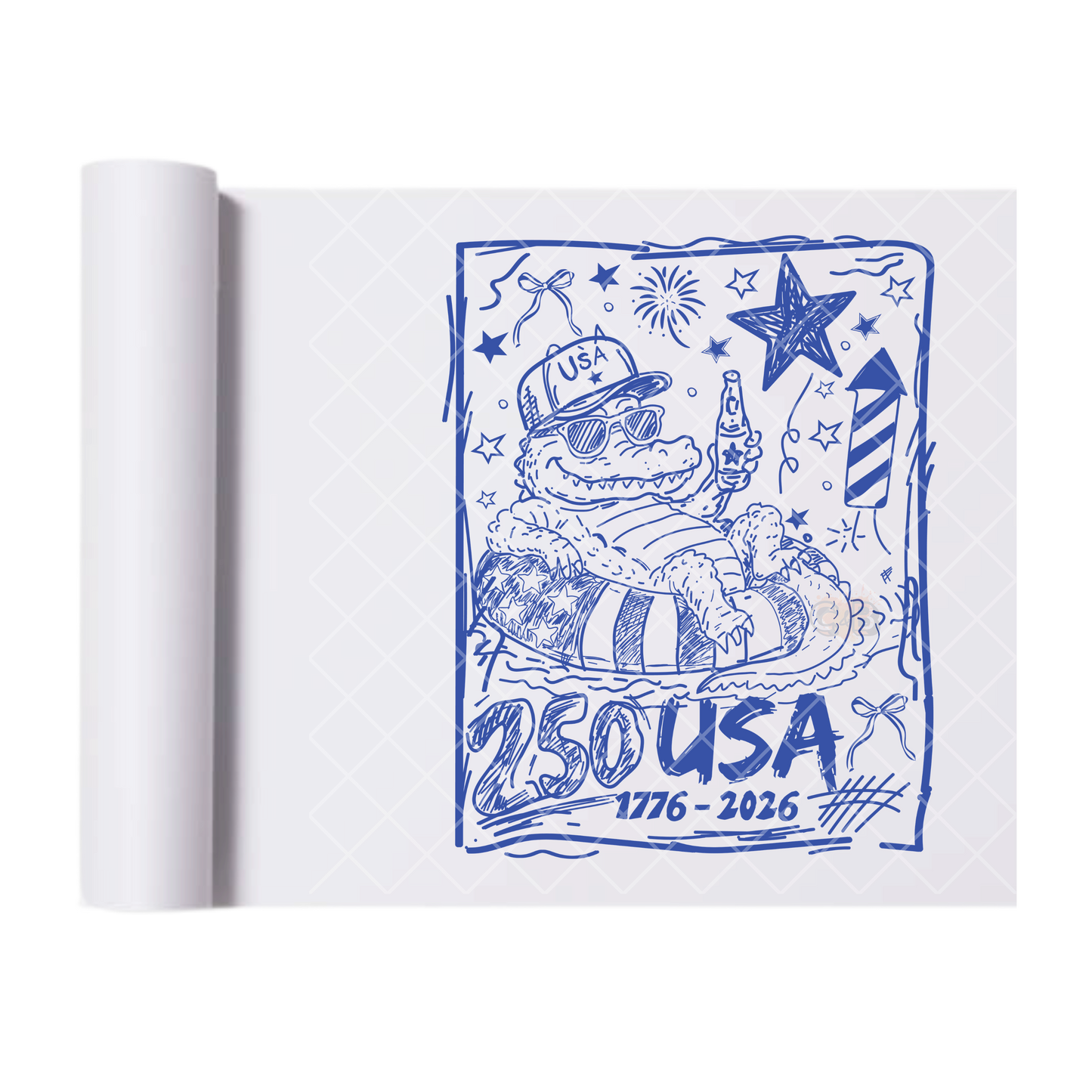 250 USA Gator Doodle - Direct Transfer Print, Ready To Press For T-Shirts, Cotton, Polyester & Blends - Tshirt Business Quality