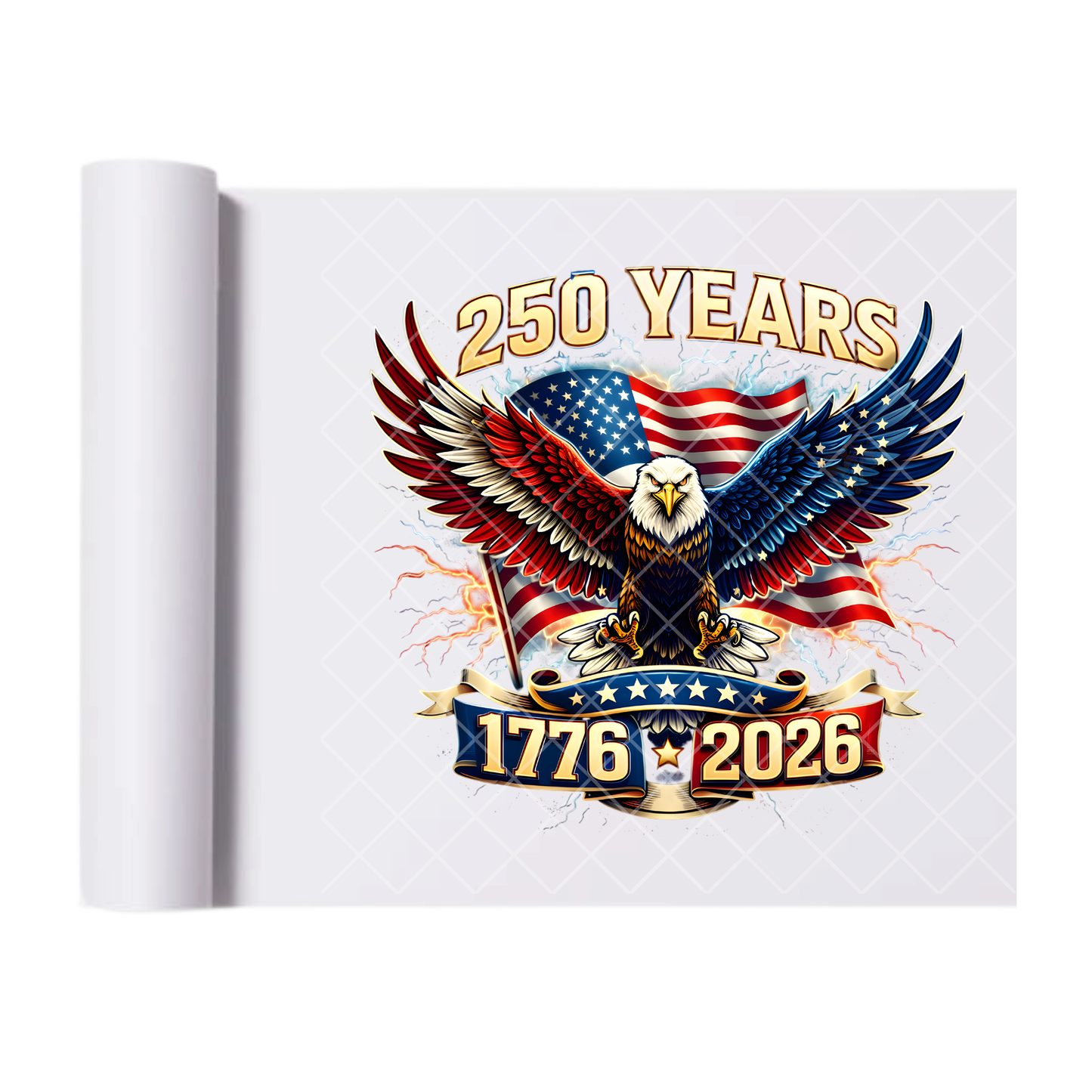 250th Eagle and Flag - Direct Transfer Print, Ready To Press For T-Shirts, Cotton, Polyester & Blends - Tshirt Business Quality