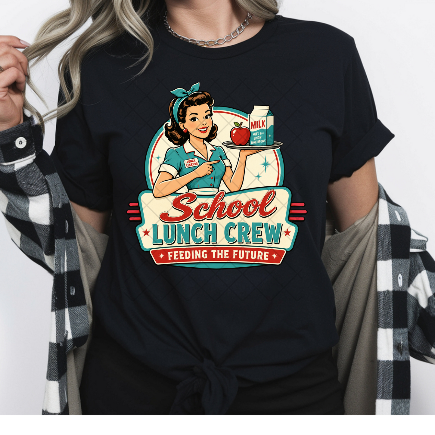 School Lunch Crew Retro Cafeteria - Premium Graphic T-Shirt for Casual Wear