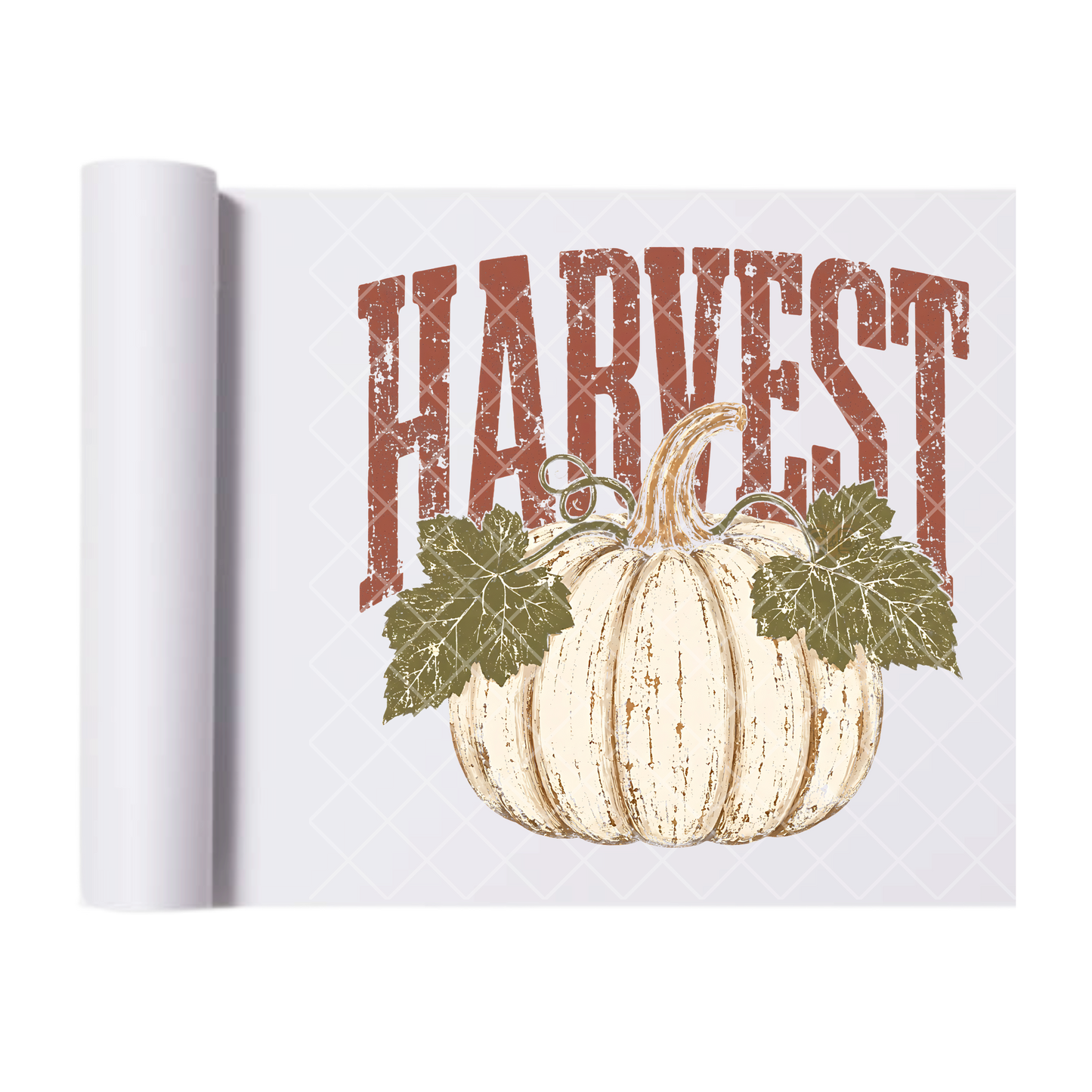 Distressed Harvest White Pumpkin - Direct Transfer Print, Ready To Press For T-Shirts, Cotton, Polyester & Blends - Tshirt Business Quality