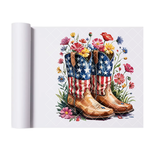 American Cowboy Boots Floral - Direct Print Film Transfer for Trendy T-Shirts, Cotton, Polyester & Blends - High-Quality Print