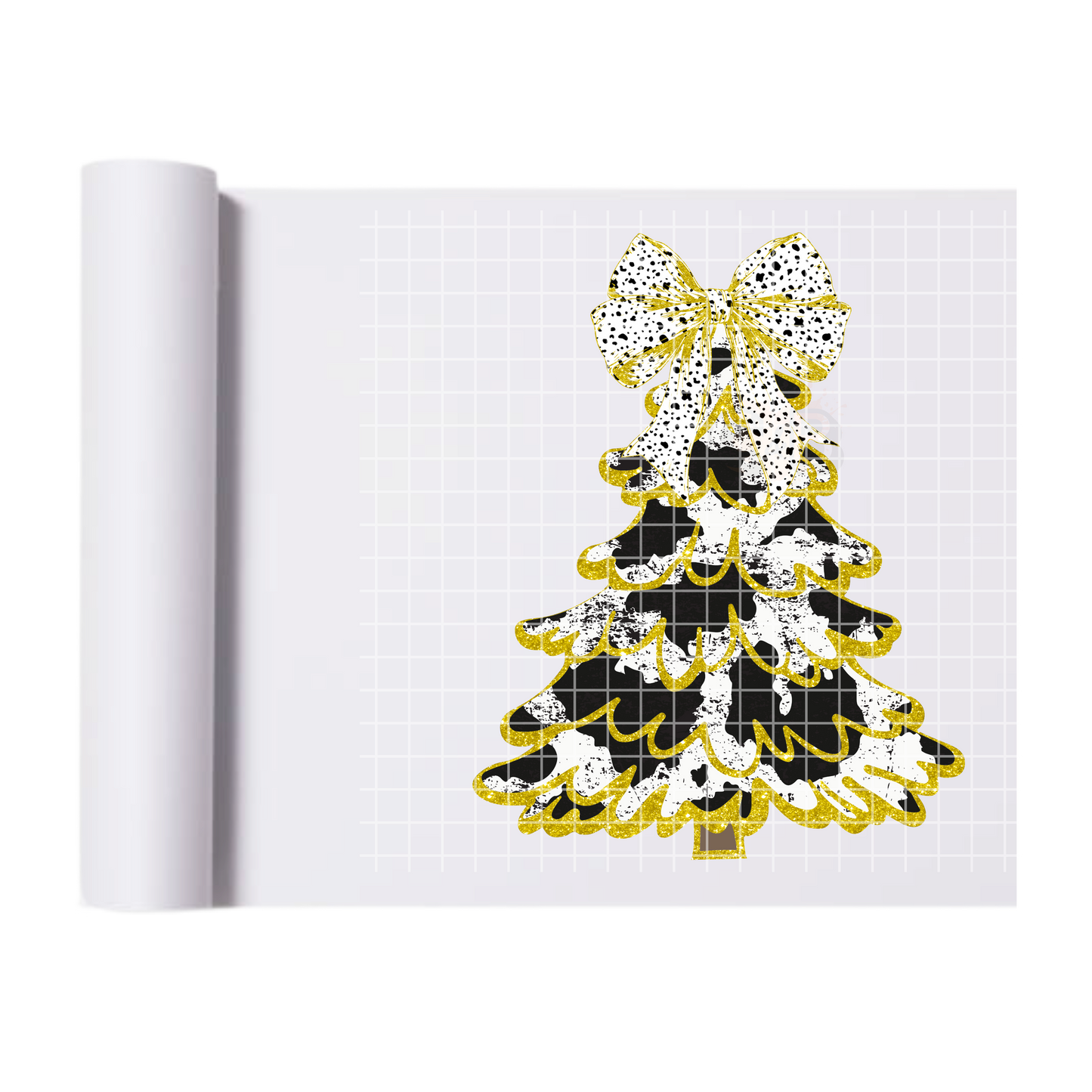 Christmas Tree White & Gold Bow DTF Transfer