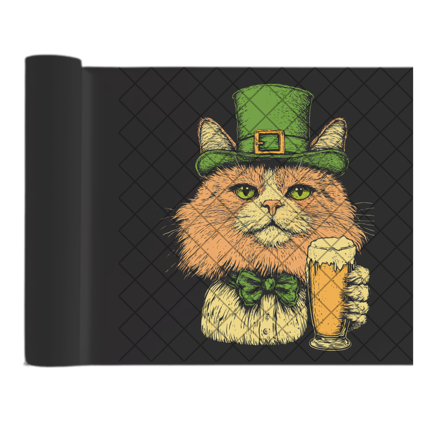 Shamrock Cat Top Hat Bow Tie - Direct Print Film Transfer for T-Shirts, Cotton, Polyester & Blends - High-Quality DTF Print