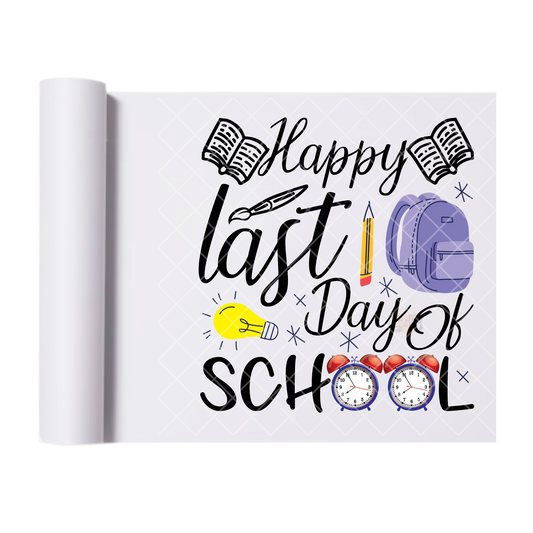 Last Day Of School Purple BackPack - Direct Print Film Transfer for T-Shirts, Cotton, Polyester & Blends - High-Quality Print
