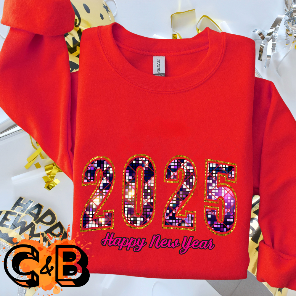 Purple bedazzled 2025 new year film t shirt transfer