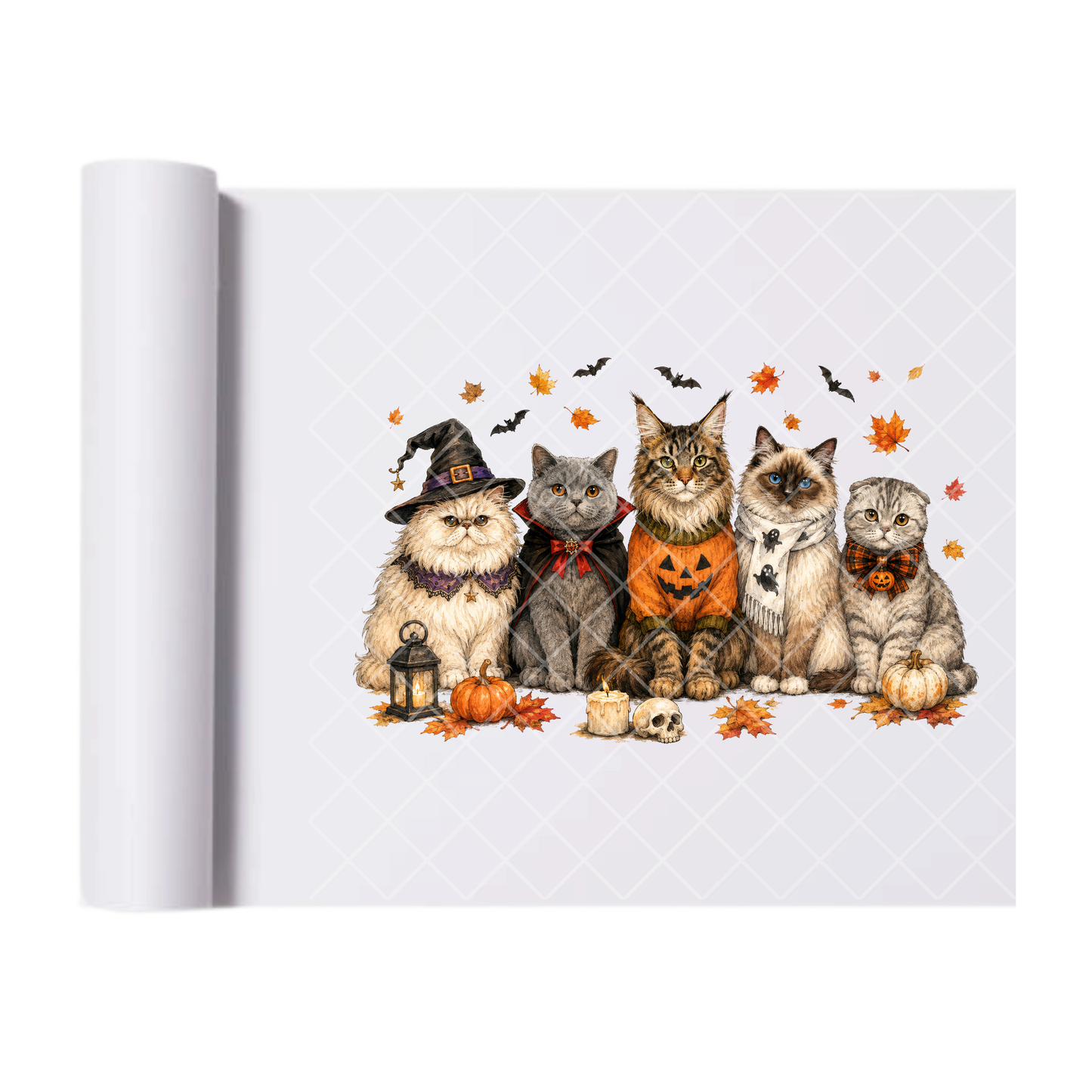 Multi-Cats and Fall Leaves - Ready To Press Print Transfer for Apparel, Cotton, Polyester & Blends - High-Quality Print- Commercial Grade