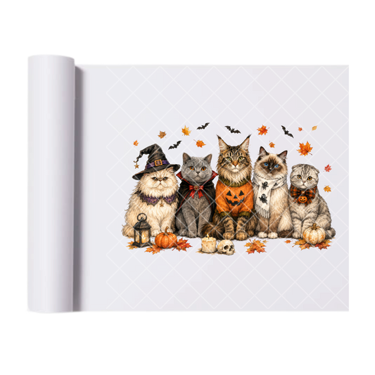 Multi-Cats and Fall Leaves - Ready To Press Print Transfer for Apparel, Cotton, Polyester & Blends - High-Quality Print- Commercial Grade