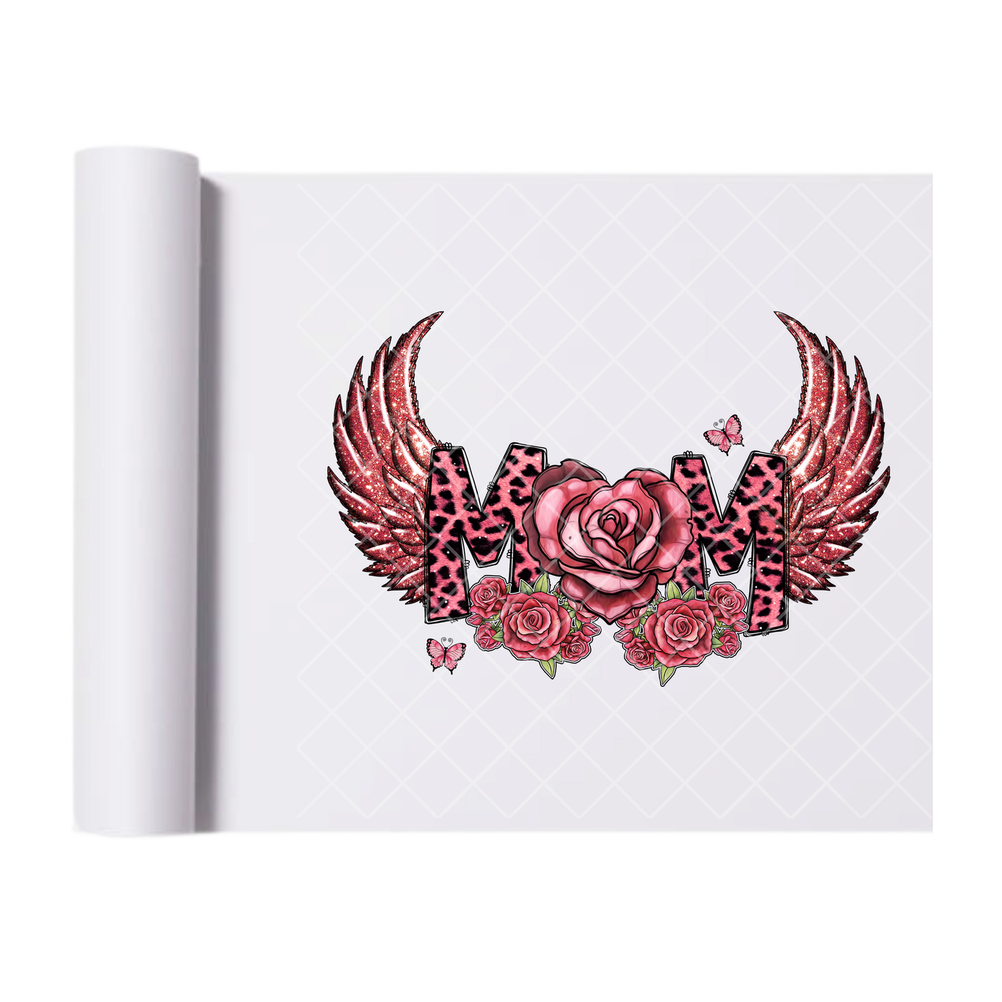 Mom Glitter Roses Wings - Direct Print Film Transfer for T-Shirts, Cotton, Polyester & Blends - High-Quality Print
