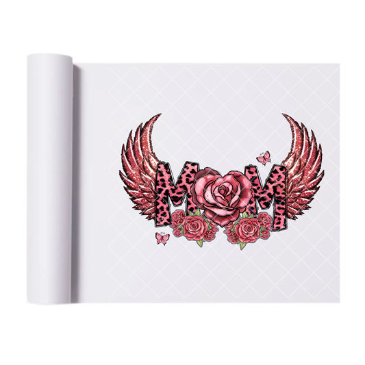 Mom Glitter Roses Wings - Direct Print Film Transfer for T-Shirts, Cotton, Polyester & Blends - High-Quality Print