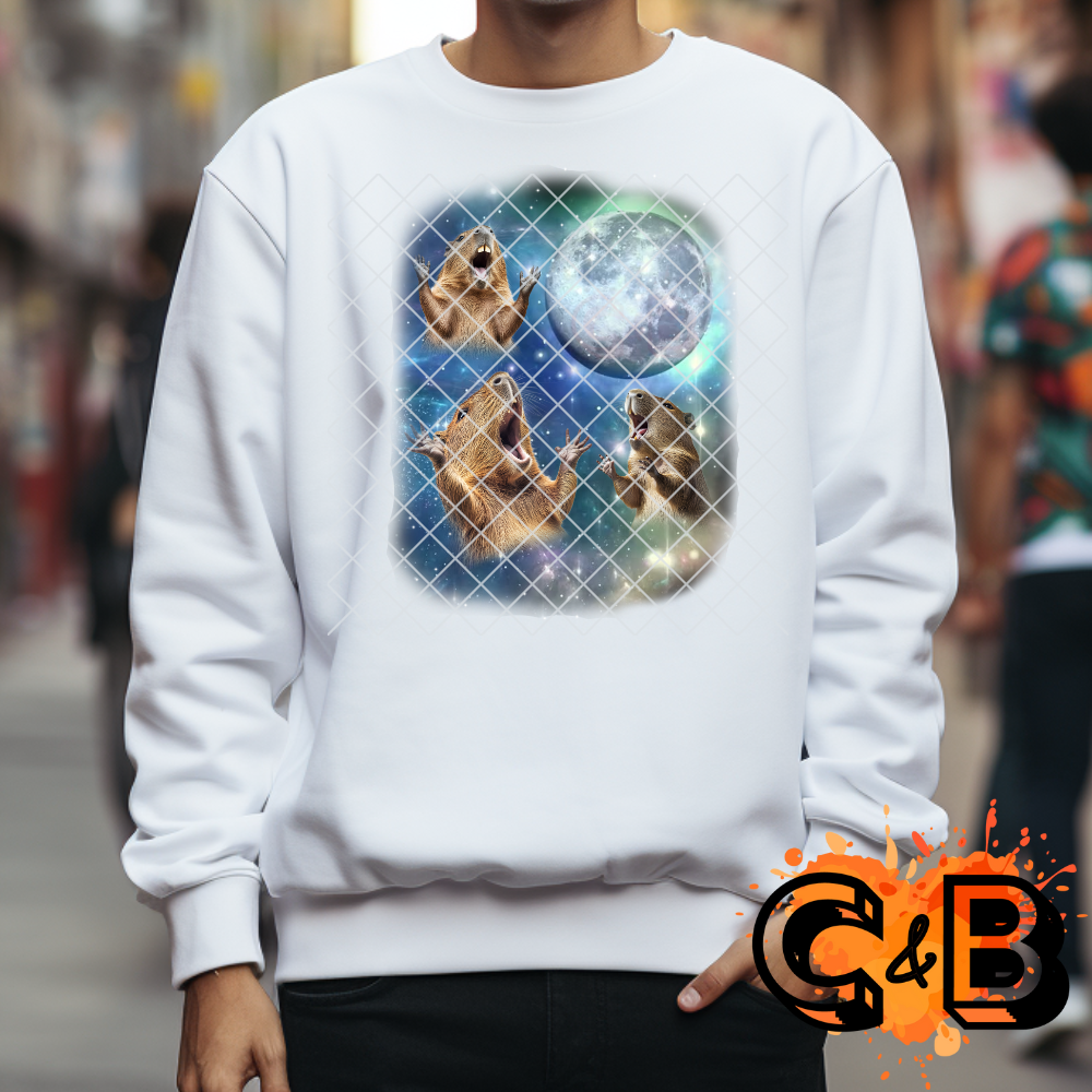 Capybara roaring at the moon DTF film t shirt transfer