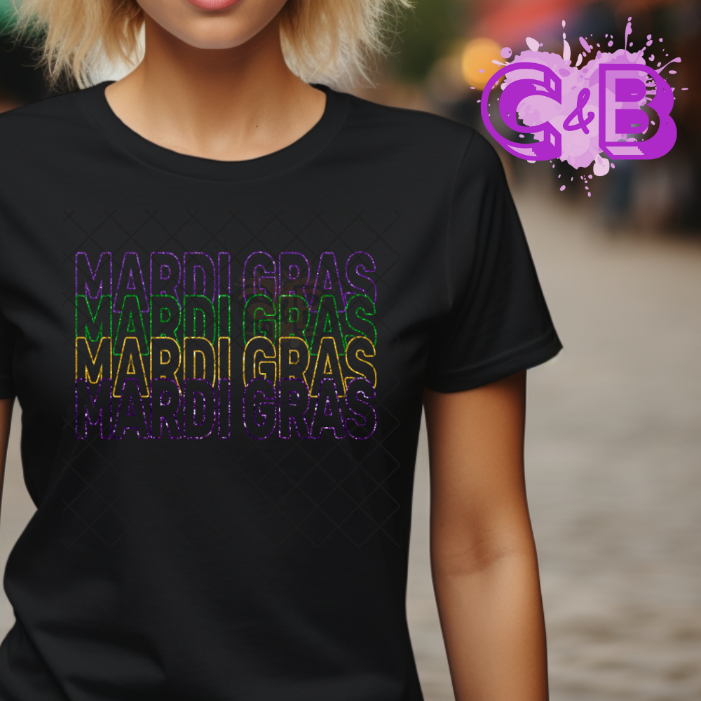 Mardi Gras font set in hollow DTF film t shirt transfer