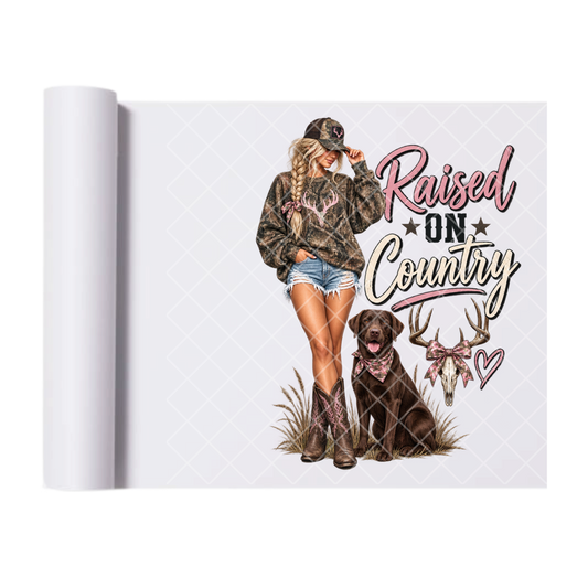 Raised On Country Blonde - Ready To Press Print Transfer for Apparel, Cotton, Polyester & Blends - High-Quality Print- Commercial Grade