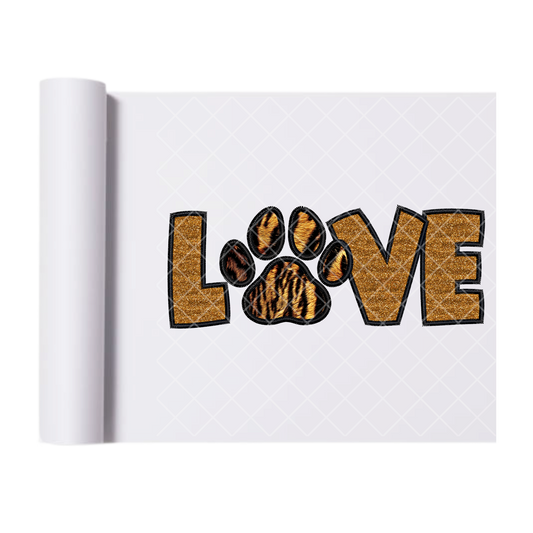Love Paw Print Tiger Gold Embroidery - Direct Print Film Transfer for Trendy T-Shirts, Cotton, Polyester & Blends - High-Quality Print