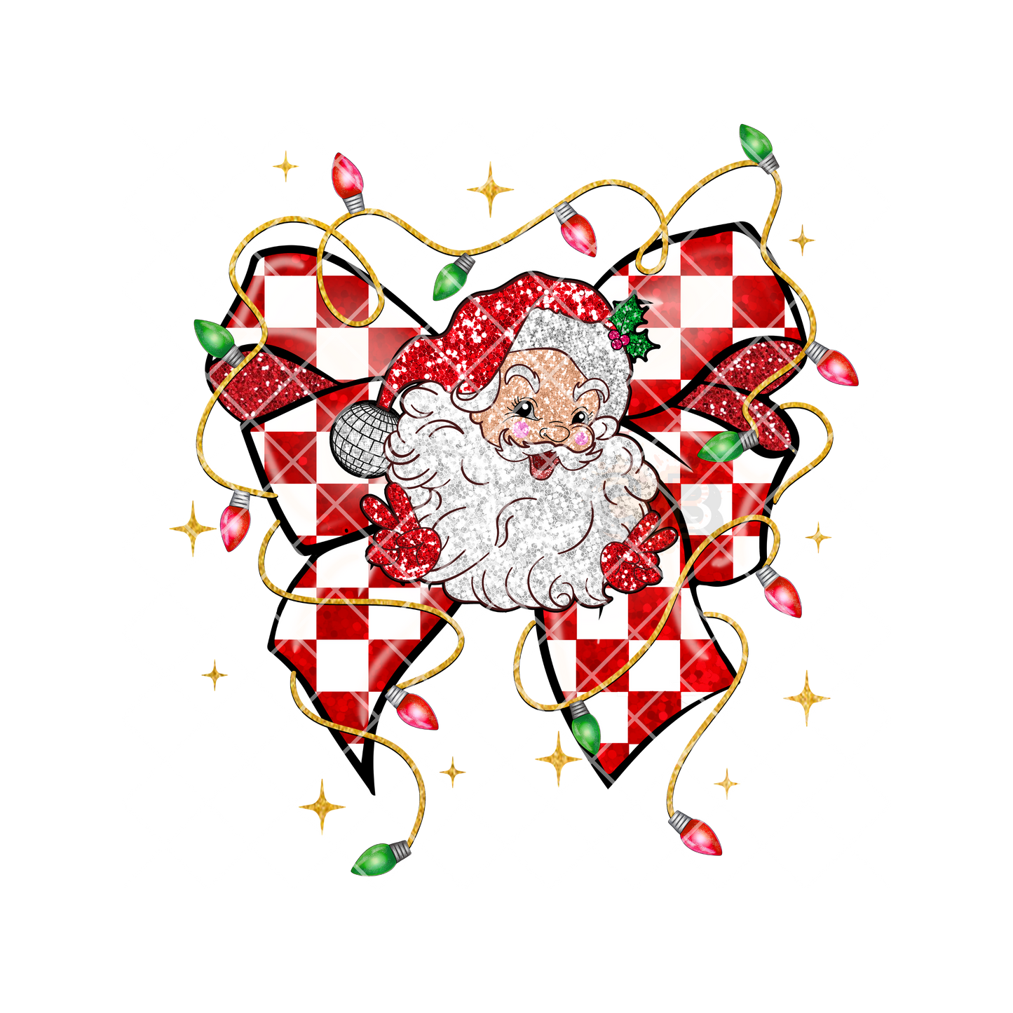 Red Checkered Santa Claus Bow DTF Transfer