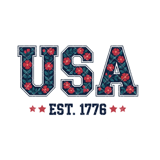 USA EST. 1776 Red Flowers PNG
