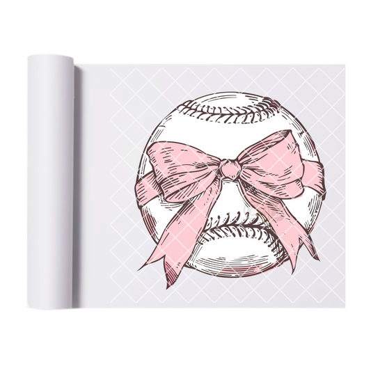 Baseball with pink ribbon bow DTF film t shirt transfer