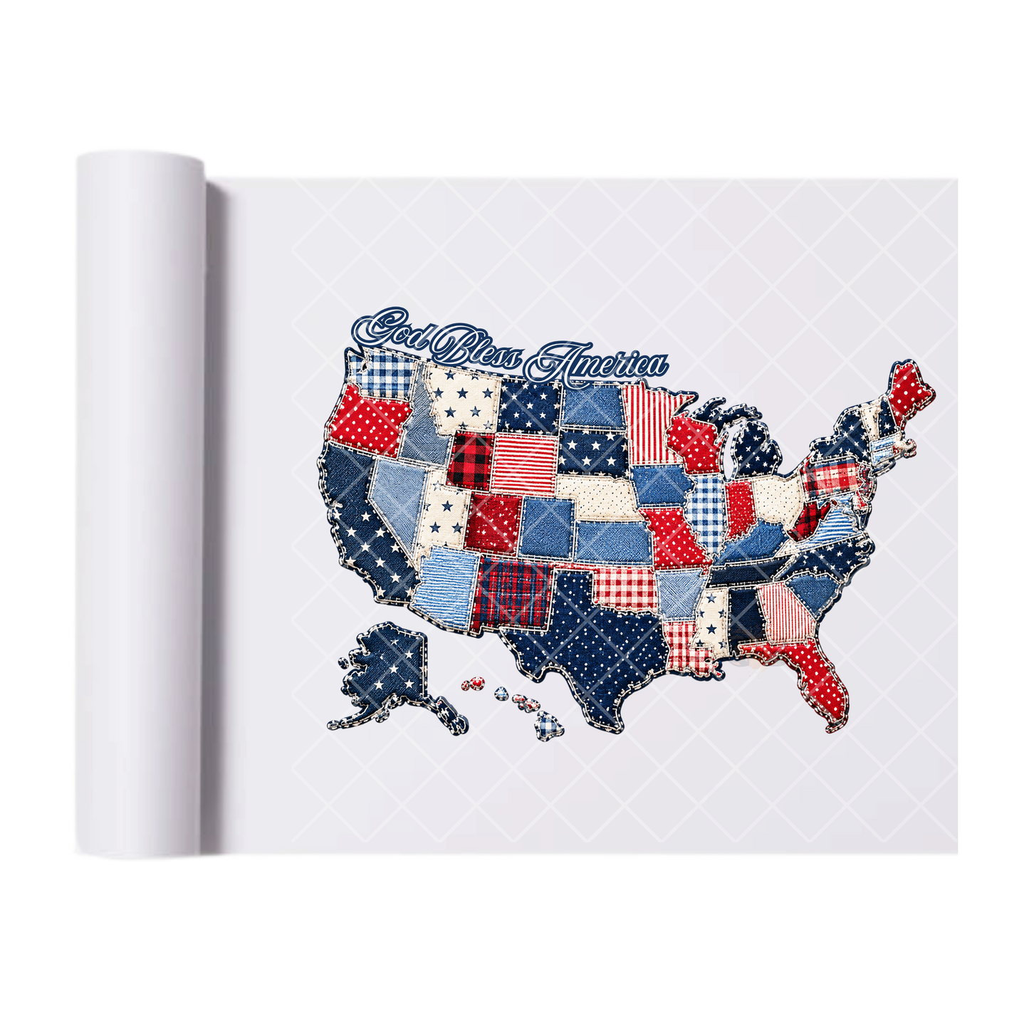 God Bless Patchwork America - Direct Transfer Print, Ready To Press For T-Shirts, Cotton, Polyester & Blends - Tshirt Business Quality