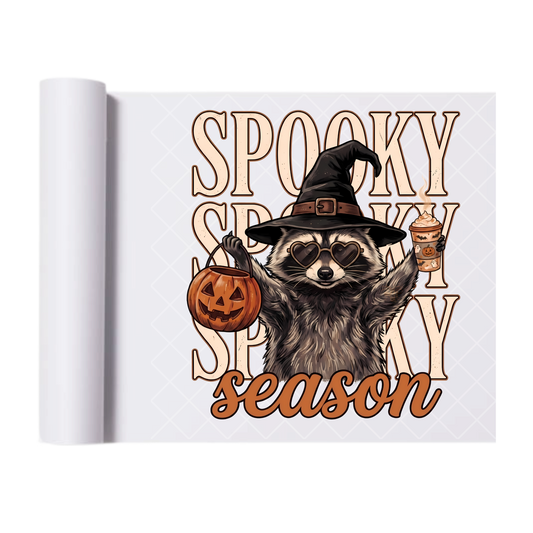 Spooky Season Raccoon - Ready To Press Print Transfer for Apparel, Cotton, Polyester & Blends - High-Quality Print- Commercial Grade