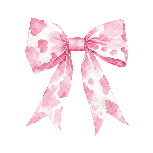 Pink cow print watercolor bow PNG