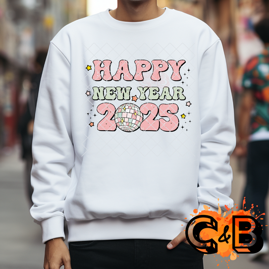 Happy new year 2025 lite pink star disco T Shirt