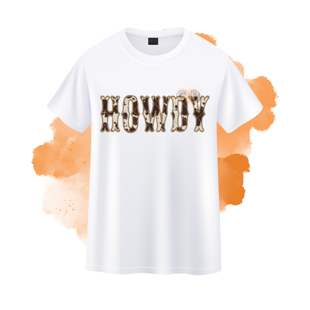 Howdy Cow Print Wording T-Shirt