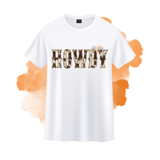 Howdy Cow Print Wording T-Shirt