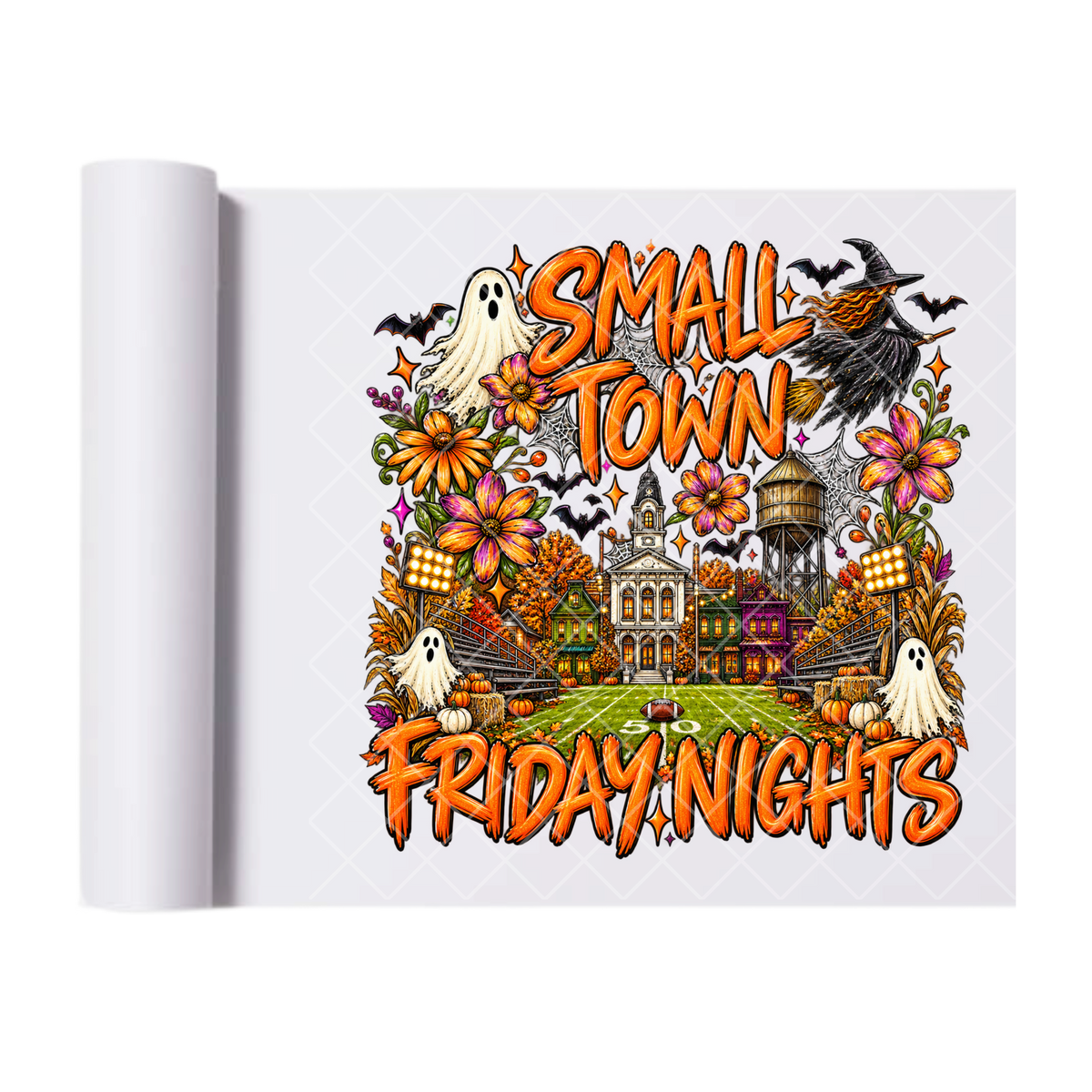 Small Town Friday Nights Fall Halloween - Ready To Press Print Transfer for Apparel, Cotton, Polyester & Blends - High-Quality Print- Commercial Grade