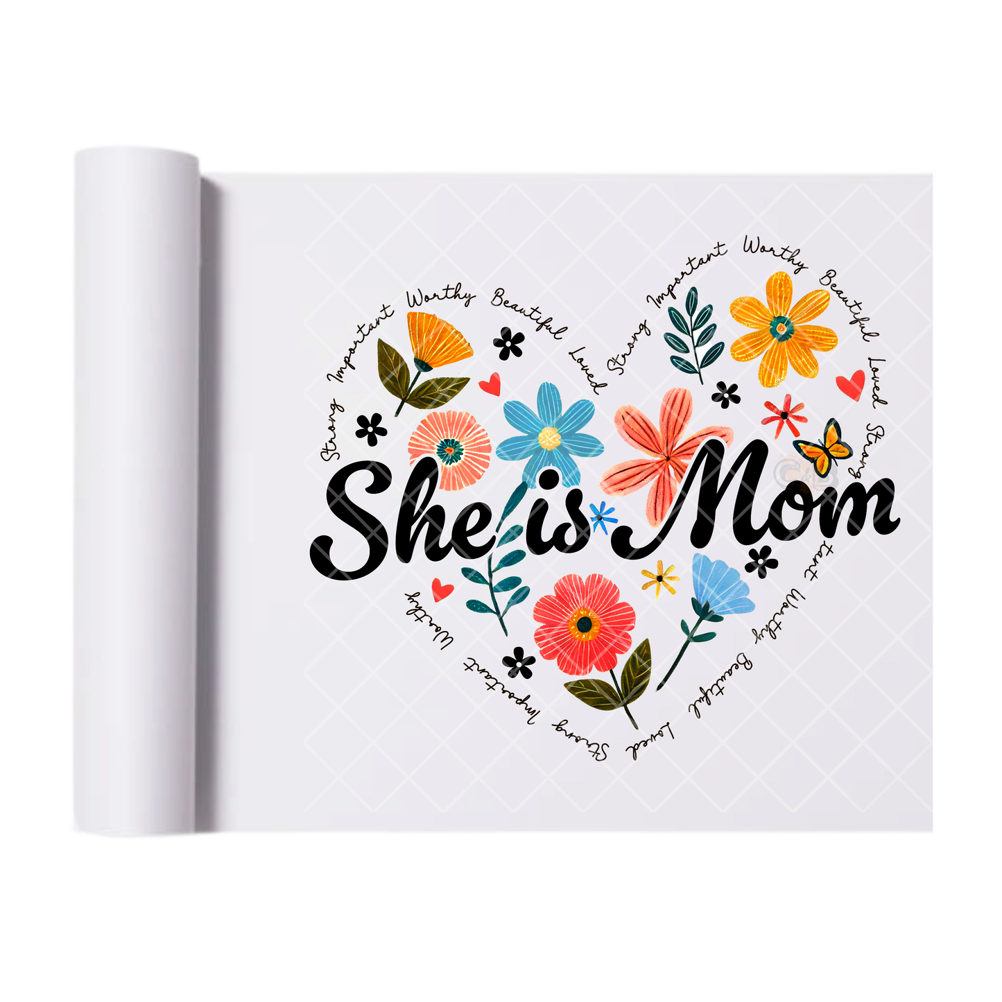 She Is Mom - Direct Print Film Transfer for T-Shirts, Cotton, Polyester & Blends - High-Quality Print
