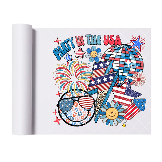 Party In The USA Collage - Direct Print Film Transfer for Trendy T-Shirts, Cotton, Polyester & Blends - High-Quality Print