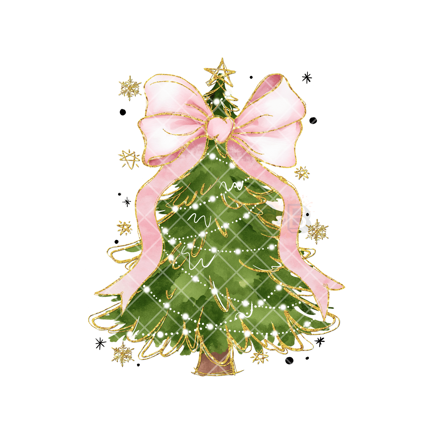 Christmas Tree Big Pink Bow PNG