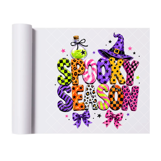 Spooky Season Coquette Bow Halloween - Ready To Press Print Transfer for Apparel, Cotton, Polyester & Blends - High-Quality Print- Commercial Grade
