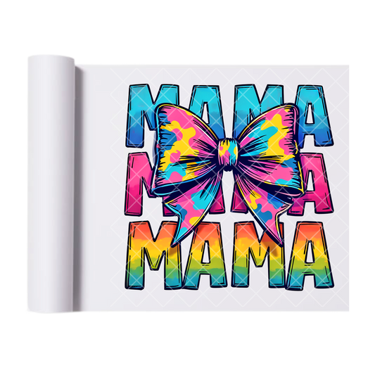 Tie Dye Mama Bow - Direct Print Film Transfer for T-Shirts, Cotton, Polyester & Blends - High-Quality Print
