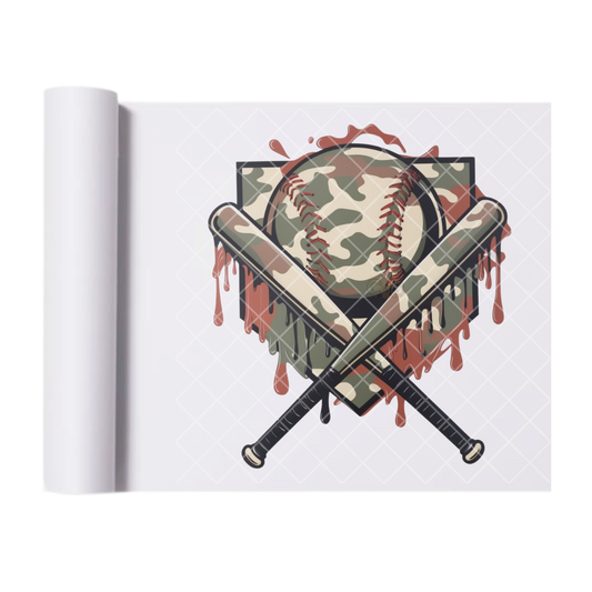 Camo Baseball Gear - Direct Print Film Transfer for T-Shirts, Cotton, Polyester & Blends - High-Quality Print
