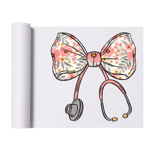 Blue Floral Nurse Bow - Direct Print Film Transfer for T-Shirts, Cotton, Polyester & Blends - High-Quality Print