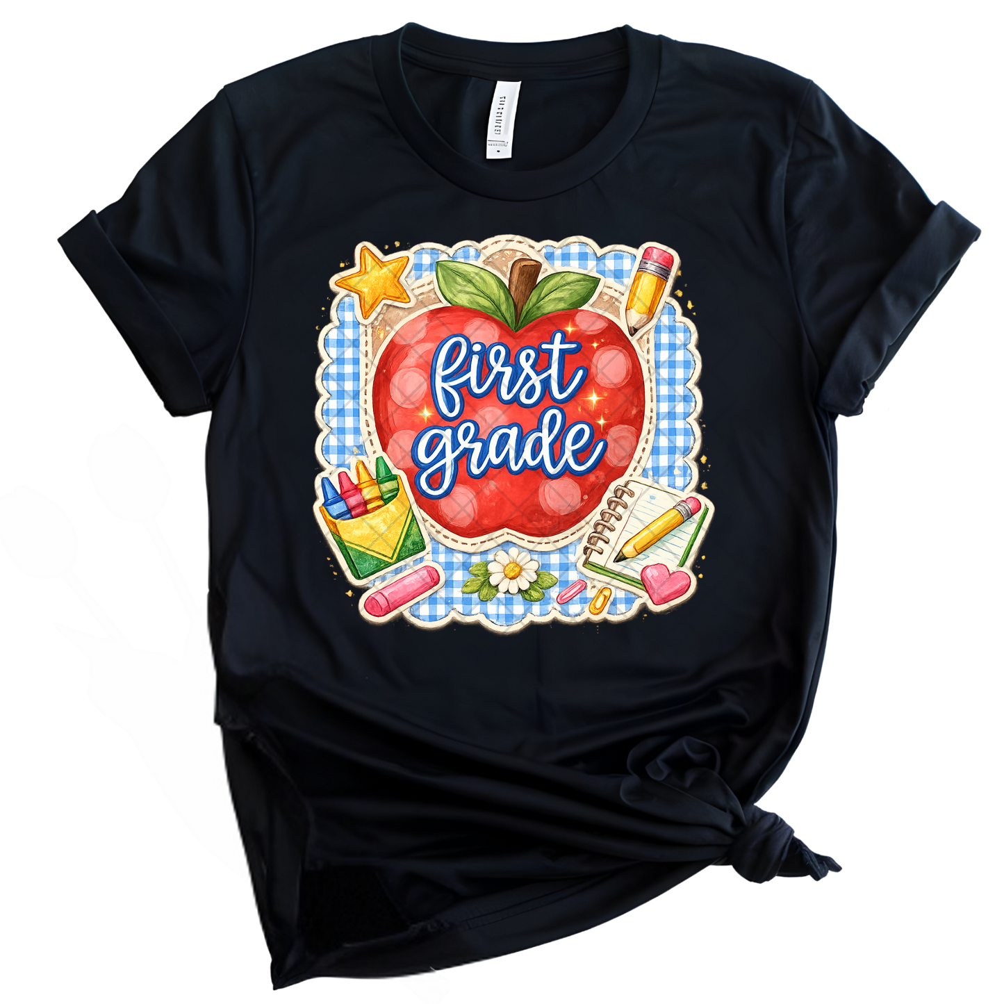 First Grade Apple & Pencils - Premium Graphic T-Shirt for Casual Wear