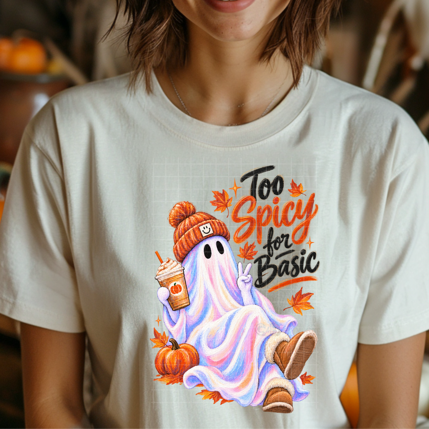 Too Spicy For Basic Ghost Coffee - Premium Graphic T-Shirt for Casual Wear