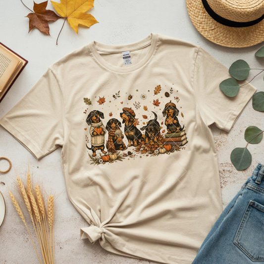 Dachshund Fall Leaves - Premium Graphic T-Shirt for Casual Wear