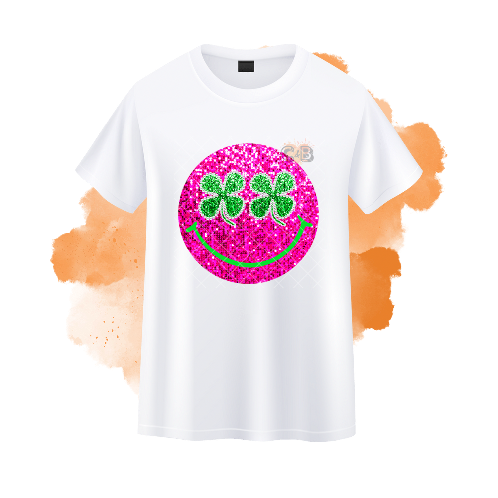 Pink Glitter Smiley Clover Eyes T-Shirt