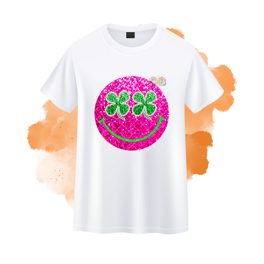 Pink Glitter Smiley Clover Eyes T-Shirt