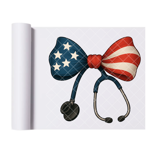 American Flag Stethoscope Bow - Direct Print Film Transfer for Trendy T-Shirts, Cotton, Polyester & Blends - High-Quality Print
