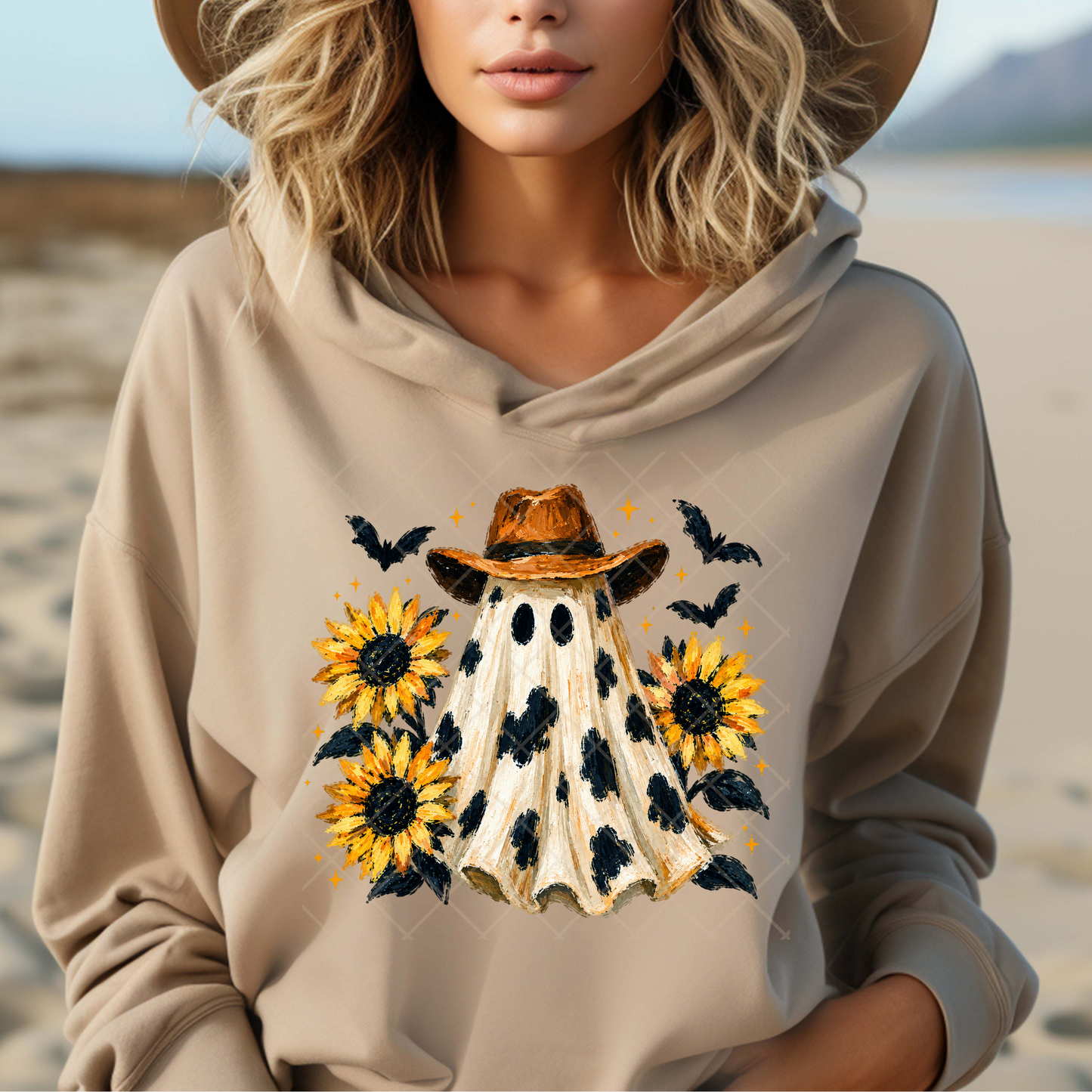 Cowboy Sunflower Ghost - Premium Graphic T-Shirt for Casual Wear