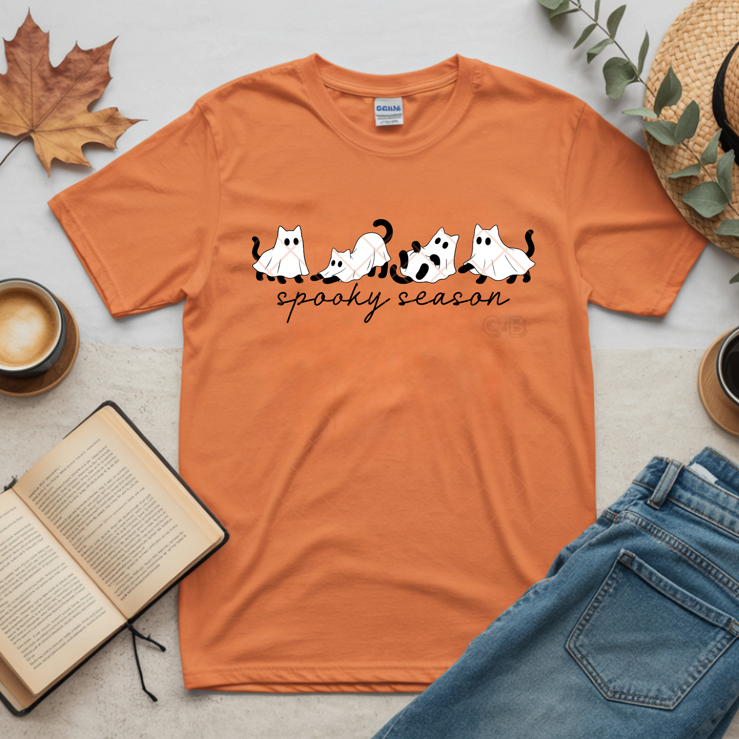 Spooky Season Ghost Cats - Premium Graphic T-Shirt for Casual Wear