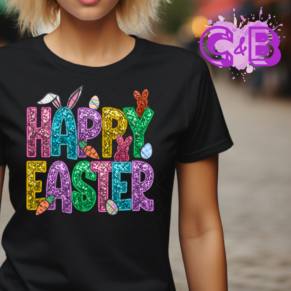 Happy Easter glitter glam with accents PNG