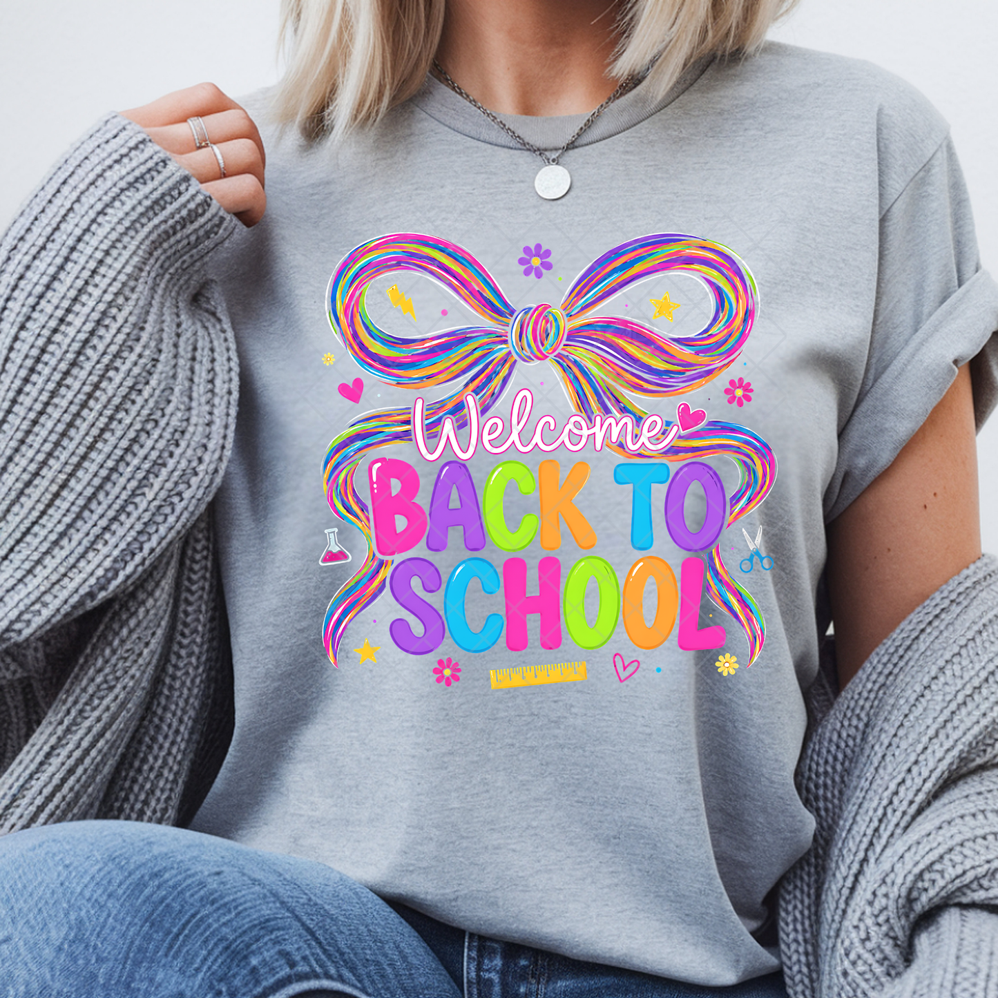 Neon Welcome Back To School Bow - Premium Graphic T-Shirt for Casual Wear